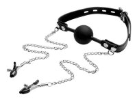Strict Silicone Ball Gag with Nipple Clamps