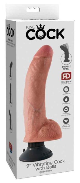 King Cock 9" Vibrating Cock with Balls Flesh