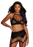 Seamless Bralette & Garter Skirt Set Black One Size