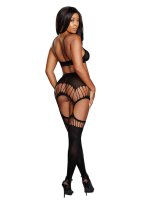 Seamless Bralette & Garter Skirt Set Black One Size