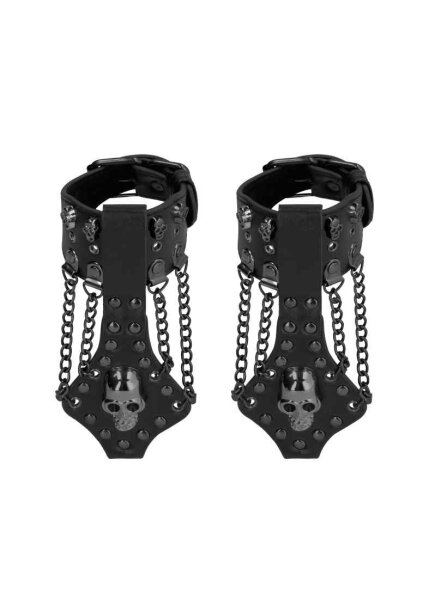 Ouch! Skulls and Bones - Handcuffs with Skulls and Chains - Blac
