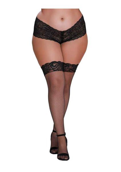 Halterlose Netzstrümpfe Spitzenband Queen Size