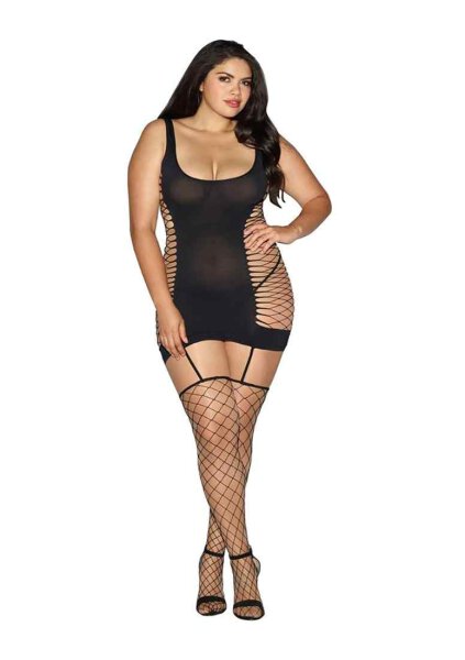 Opaque Dmnd Net Garter Dress - OSQ - Black
