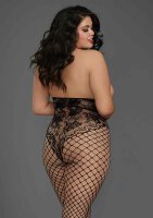 Queen Size Open-Cup Bodystocking - Black