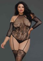 Queen Size Fishnet Teddy Bodystocking - Black