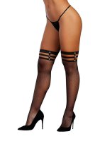 Strappy Fishnet Thigh Hi Dmd - OS - Black