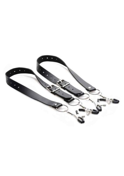 Spread Labia Spreader Straps with Clamps - Black