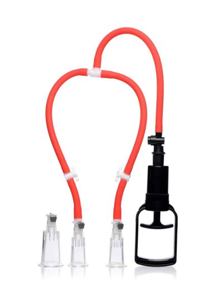 3-Way Suck Her Nipple and Clit Pump System - Red