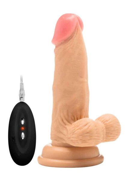 Vibrating Realistic Cock - 6" - With Scrotum - Skin