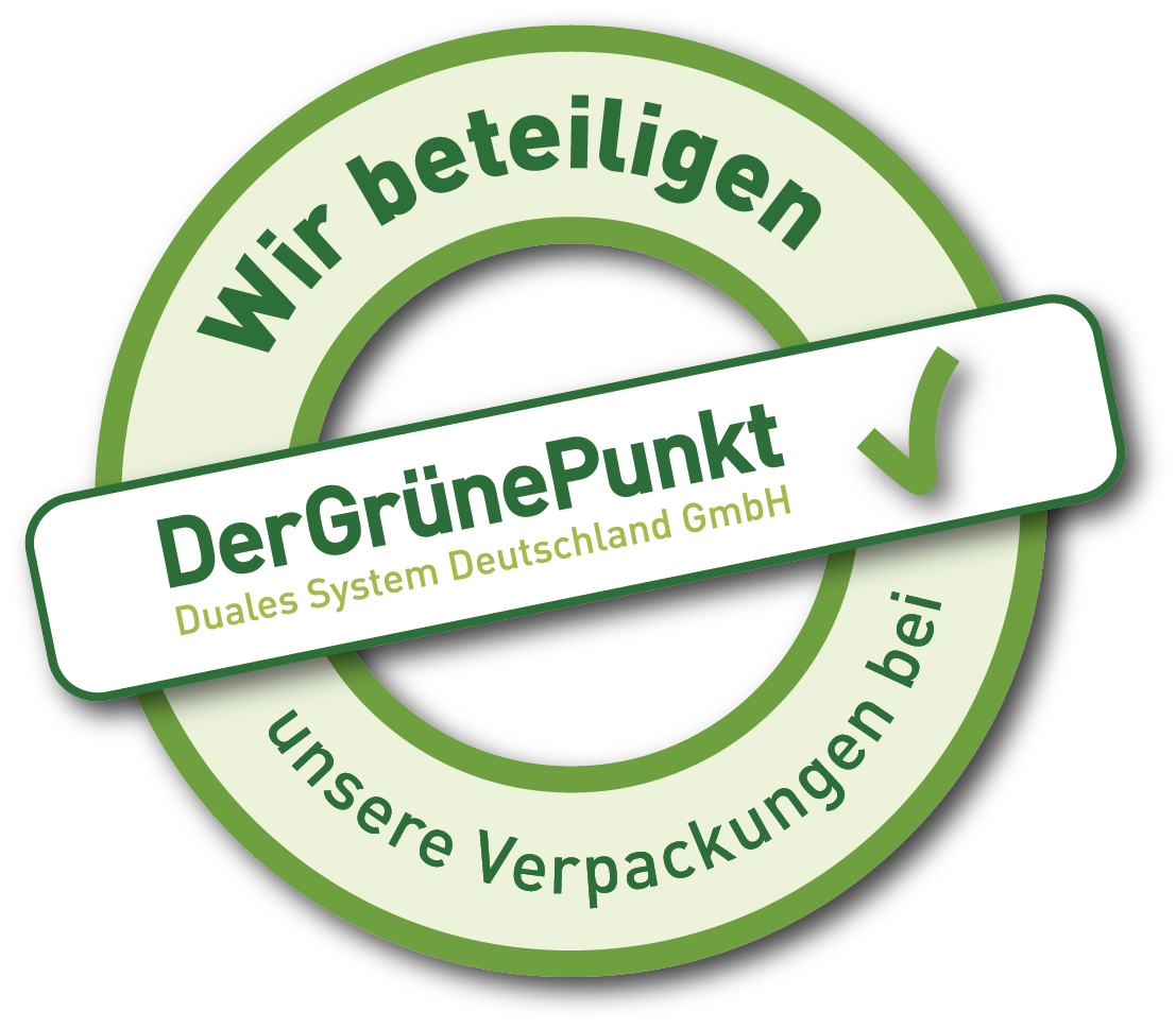 With this label we would like to show that we are a customer of Der Grüne Punkt - Duales System Deutschland GmbH in Germany and that our sales packaging for the German market participates in the dual system Der Grüne Punkt.